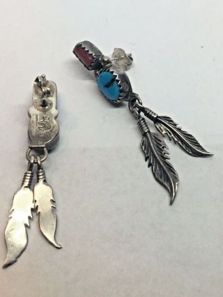 Southwestern Sterling Coral Turquoise RUNNING BEAR Native American Earrings 2