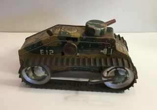 Collectibles: Marx E12 Vintage Tin Toy Wind - Up Lithographed Army Tank