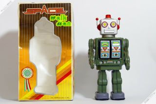 Horikawa Metal House Yonezawa Space Walk Man Robot Green Tin Japan Vintage Toy
