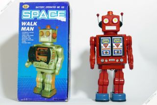 Horikawa Metal House Yonezawa Space Walk Man Robot Red Tin Japan Vintage Toy