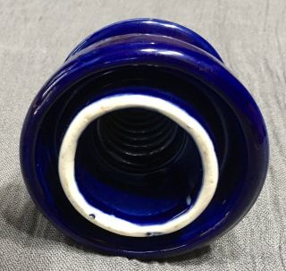 Vintage Dark Blue Ceramic Glazed Wire Insulator Illinois State Mark 3