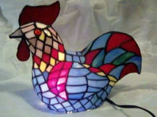 Chicken Rooster Hen Mosaic Stained Glass Lamp Tiffany Style Light