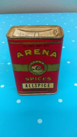 Vintage W.  M.  Grossman Co 1 1/2 Oz.  Arena Spices Tin Grocery Store Can