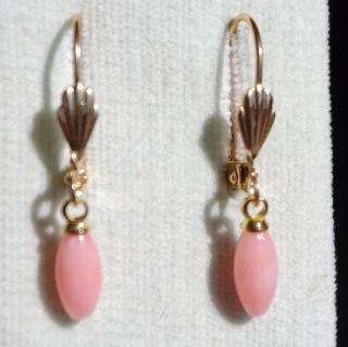 Gorgeous 14k Gold Filled Angel Skin Soft Pink Coral Elongated Leverback Earrings