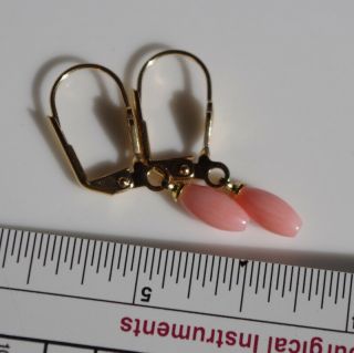GORGEOUS 14K GOLD FILLED ANGEL SKIN SOFT PINK CORAL ELONGATED LEVERBACK EARRINGS 2