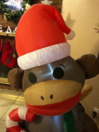Gemmy AIRBLOWN INFLATABLE SOCK CHRISTMAS MONKEY WITH SANTA HAT CANDY CANE LIGHT 2