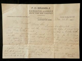 1918 Letterhead F D Bramble Williamsburg (huntington) Mass Domestic Lumber