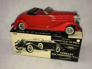 Red 1933 Cadillac Convertible Bandai Tin Litho Friction Car W/ Box Japan