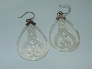 Vintage Sterling Silver White Abalone Celtic Knot Hook Dangle Earrings Christmas