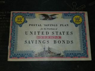 Wwii Us Homefront 10 Cent Stamps Defense Savings Bond Book With 19 Stamps