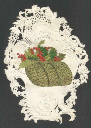 Y65 - Victorian Paper Lace Christmas Card - Dobbs & Kidd - Hand Decorated