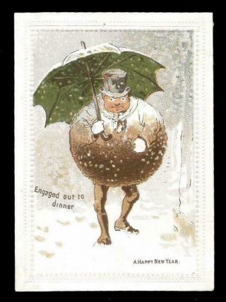 Y35 - Plum Pudding Man With An Umbrella - Goodall - Victorian Year Card