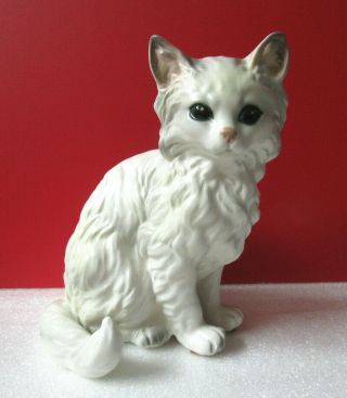 Lefton White Persian Kitty Cat Pink Nose Ceramic Figurine Made In Japan