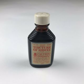 Vintage Rexall Tincture Of Iodine Glass Amber Bottle Caution Poison 100 Full