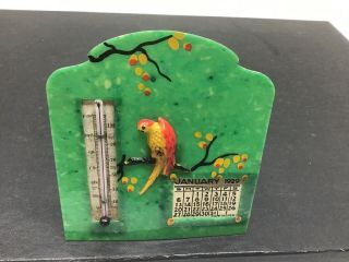 1929 Plastic/ Bakelite Hand Painted Thermometer Parrot In Tree Full Pad
