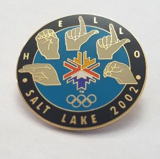 Salt Lake City 2002 Olympic Pin Sign Language Hello Enamel Pin