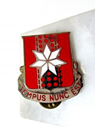 Military Shield Vintage Tie Tack Lapel Hat Pin Red Enamel White Star Tempus Nunc