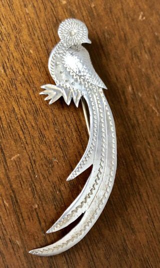 Guatemala 900 Silver Quetzal Bird Tropical Pin Brooch Signed Njp