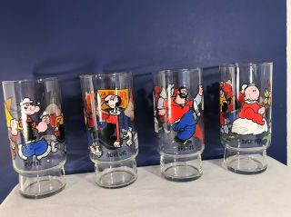 Vintage 1978 Popeye Popeye’s Famous Fried Chicken Drinking Glass Set Wow