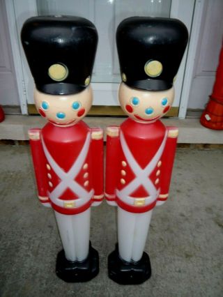 Two 1980s Blow Mold Soldiers Empire Black Hat Plastic Lighted Christmas