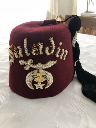 Vintage Masonic Shriners Fez Hat Jeweled Saladin Collectable Old