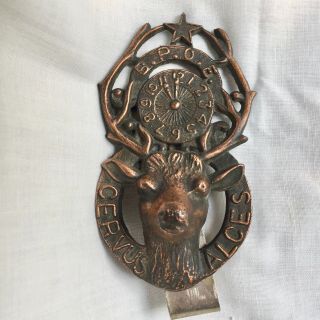 Vintage B.  P.  O.  E.  Elks Car Ornament With Figure Of Elk With Antlers Cervus Alces
