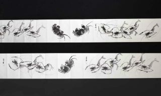 Old Antique Chinese Hand - Painting Scroll Qi Baishi Marked - Shrimp
