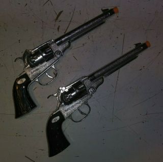 Old Vintage Cap Guns Pair Set Diecast Western Cowboy Toy Revolver Halco