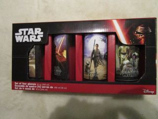Disney Star Wars " The Force Awakens " 10 Oz.  Drinking Glasses Set Of 4