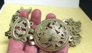 Old Silver Metal Belt Bird Dragons Chinese Stamped 124 Grams 36 Inches