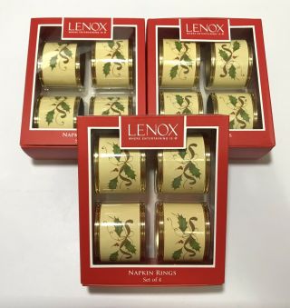 Collectible Lenox Holiday Nouveau Set Of 12 Napkin Rings Holly Berries Decor