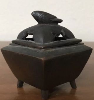 Antique Chinese Bronze Metal Incense Burner Bird Top Small Censer