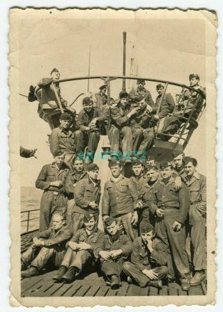 German Ww2 Photo,  U - Boat Crew On Submarine Deck And Bridge