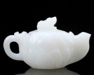 Exquisite Chinese 100 Natural White Jade Hand Carved Lotus Teapots /td01