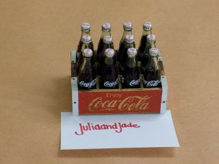 Vintage Coca Cola 12 Miniature Bottles With Wood Case Soda Advertising Coke