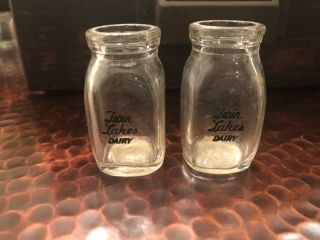 Two Vintage Twin Lakes Dairy - Mini Creamer Glass Milk Bottles.  2”
