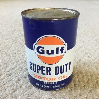 Vintage Gulf Duty Motor Oil 1 Quart Paper Can W/ Contents -