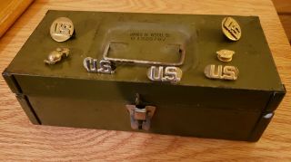 Vintage Us Military Storage Box With Lapel Pins And Ribbons Wwii?
