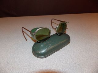 Vintage Bausch & Lomb Aviator Motorcycle Goggles Safety Glasses Green Tint Wow