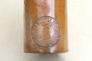 Vintage C1890s J F Phillips Sutton Surrey Salt Glazed Stone Ginger Beer Bottle