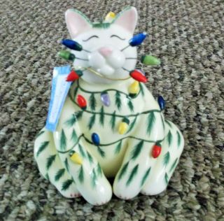2002 Whimsiclay By Amy Lacombe Christmas Ceramic Cat Sparkie