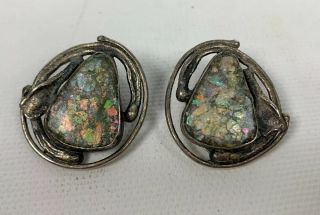 Avi Soffer Roman Glass Sterling Silver Earring 925,  Made In Israel,  Clip On