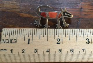 Vintage Rock Kritters Sterling Silver Pin Red Orange Coral inlays Animal Dog 2