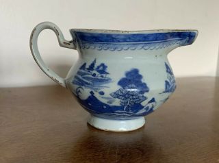 Antique Chinese Canton Blue White Porcelain Pitcher/gravy Boat