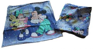 Vintage Disney Cti Minnie Mickey Fireworks Flat Bed Sheet,  Pillowcase Twin