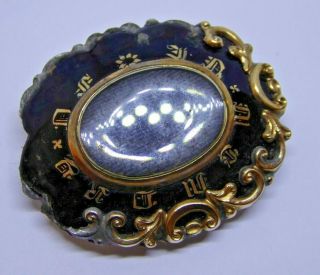 Antique 19th Century Gold Plated And Black Enamel Mourning Hair Brooch