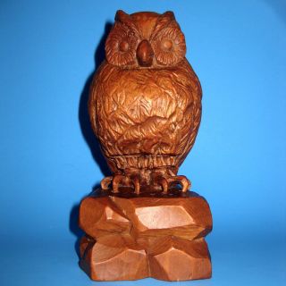 Vintage,  Wood Hand Carved Wise Old Owl Figurine Statue Mid Century Modern German
