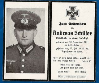 Germany Ww2 German Soldier Soldat Death Photo Card Andreas Schiller 1941