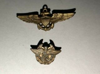 2 Vintage Ww2 Pins - - 1.  5 " U.  S.  Navy Wings And U.  S.  Maritime Service