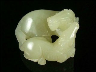 Antique Old Chinese Celadon Nephrite Jade Statue Toggle Horse Symbol Of Success